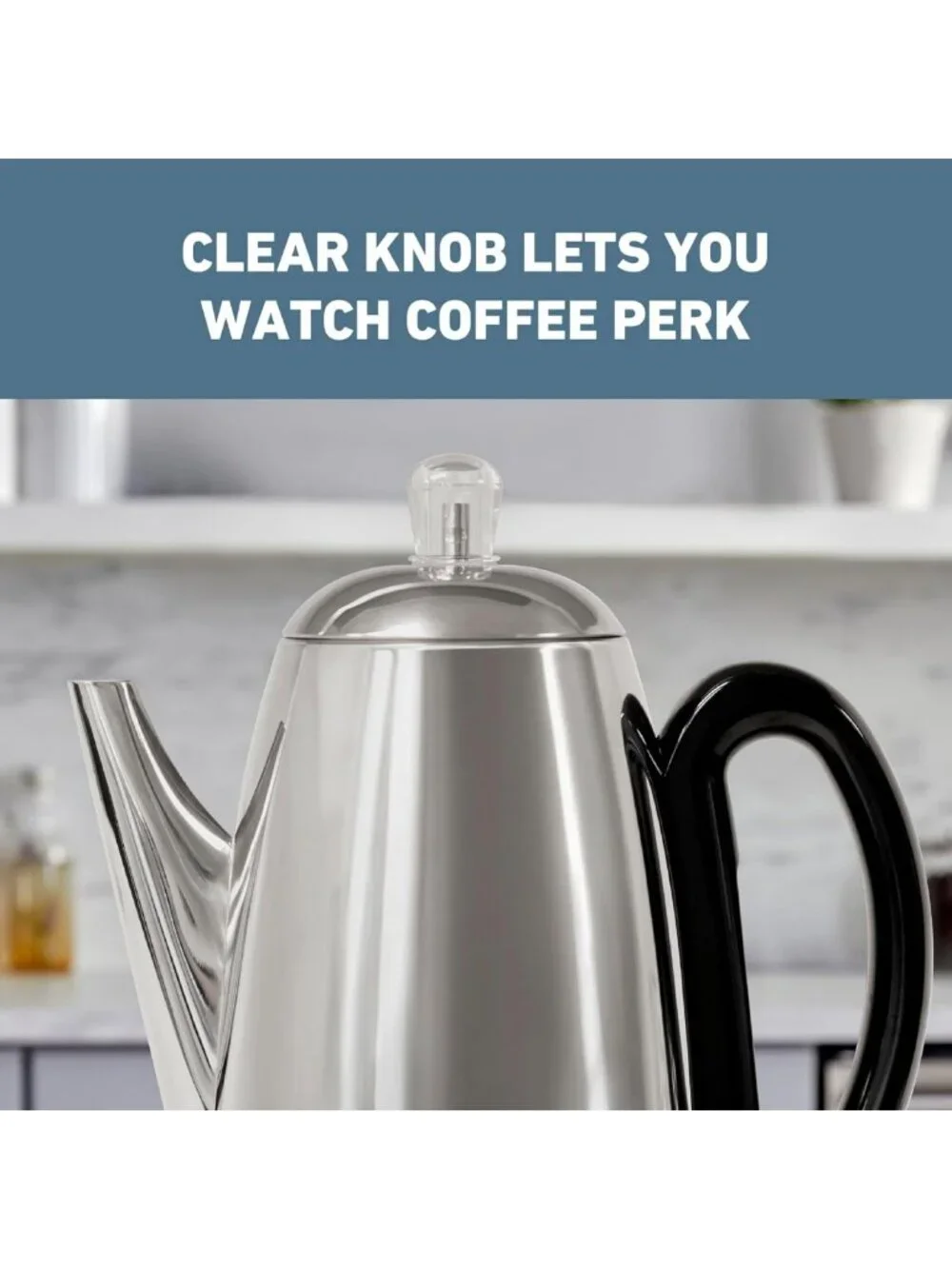 Classic Electric Coffee Percolator, 12-Cup, Stainless Steel, Heat-Resistant